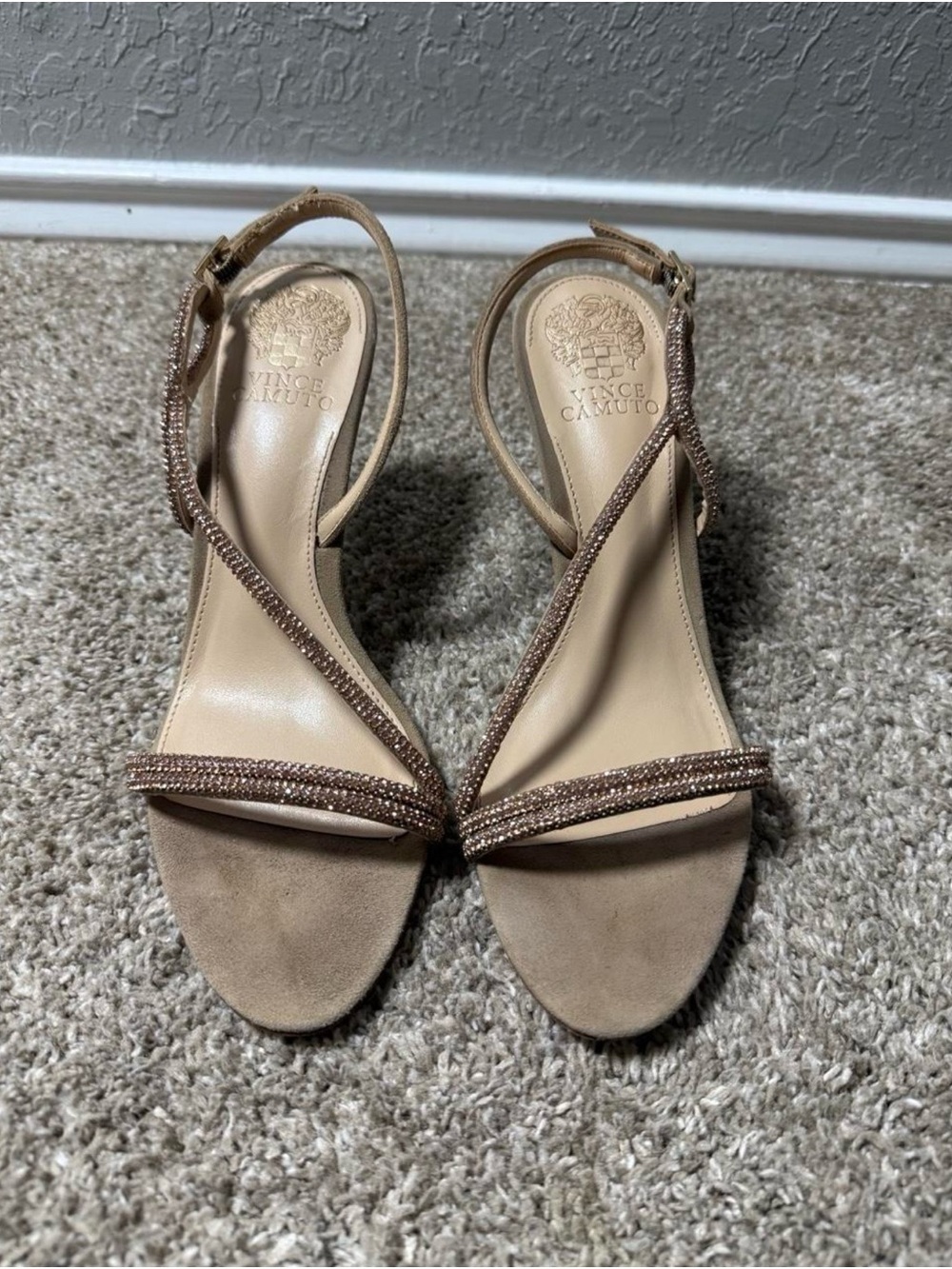 Vince Camuto Champagne Beaded Slingback Heels